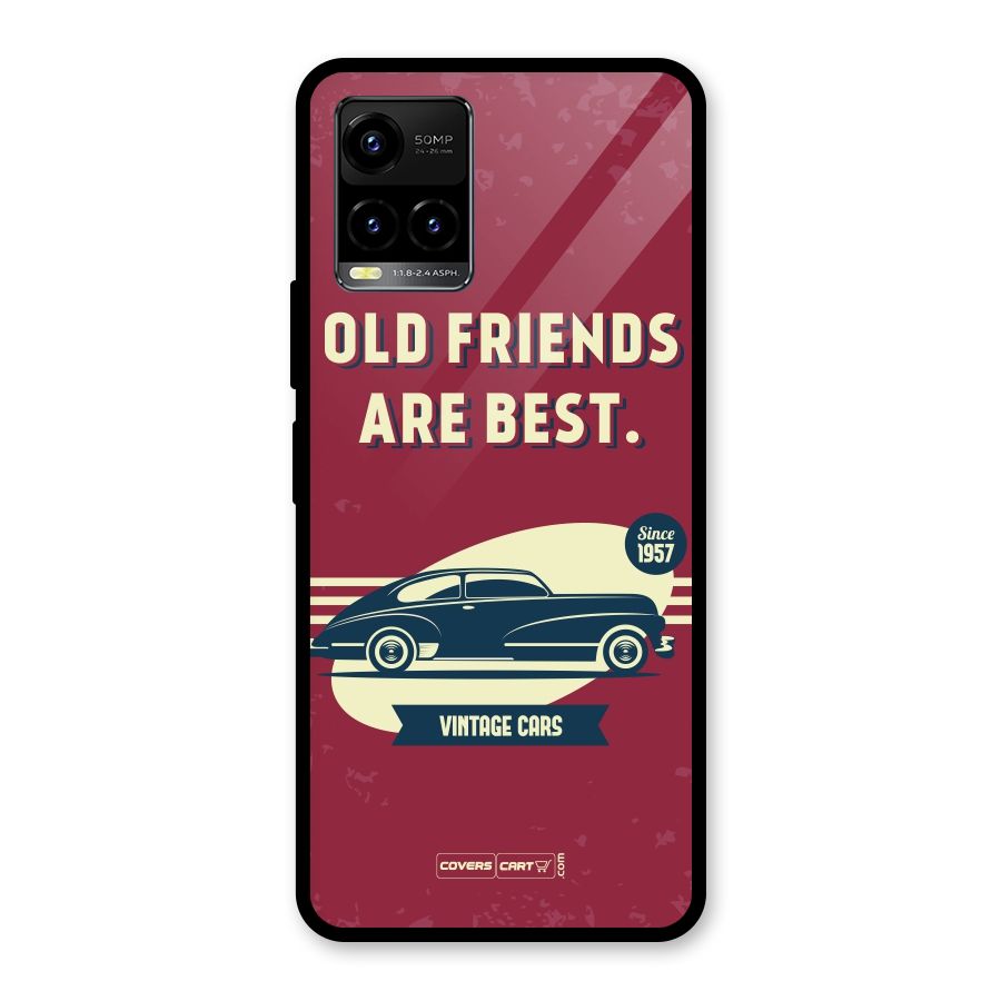 Old Friends Vintage Car Glass Back Case for Vivo Y21 2021