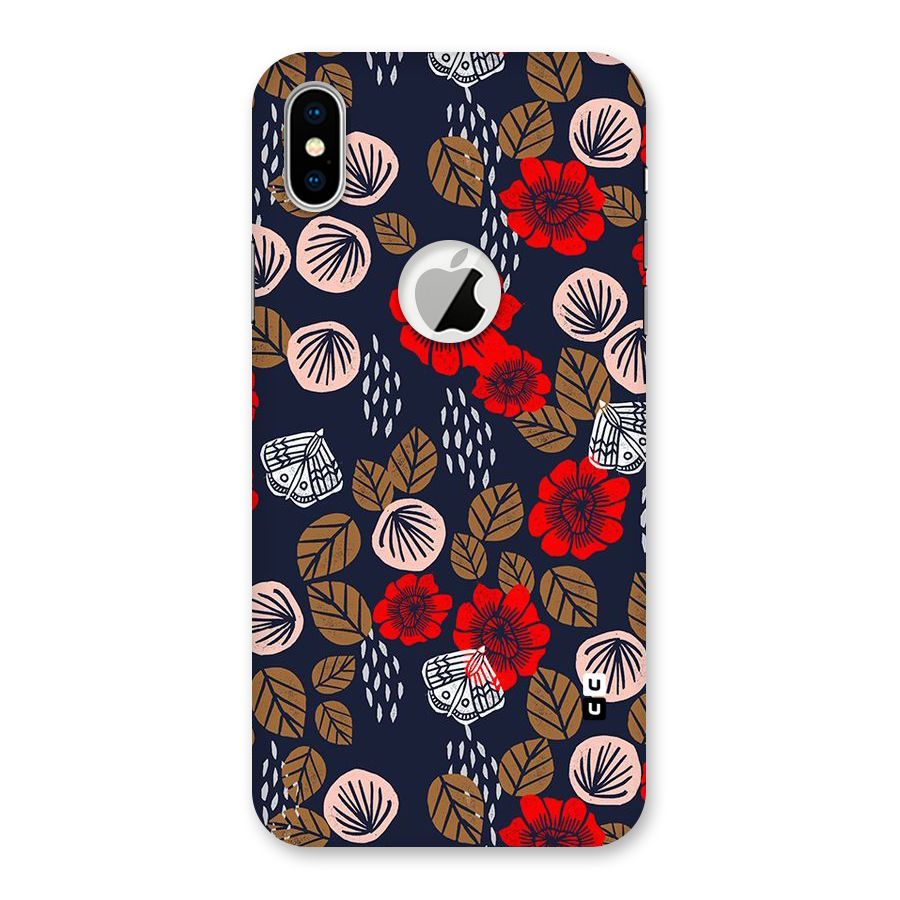 Orange Flora Back Case for iPhone XS Logo Cut