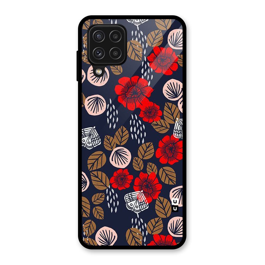 Orange Flora Glass Back Case for Galaxy A22 4G