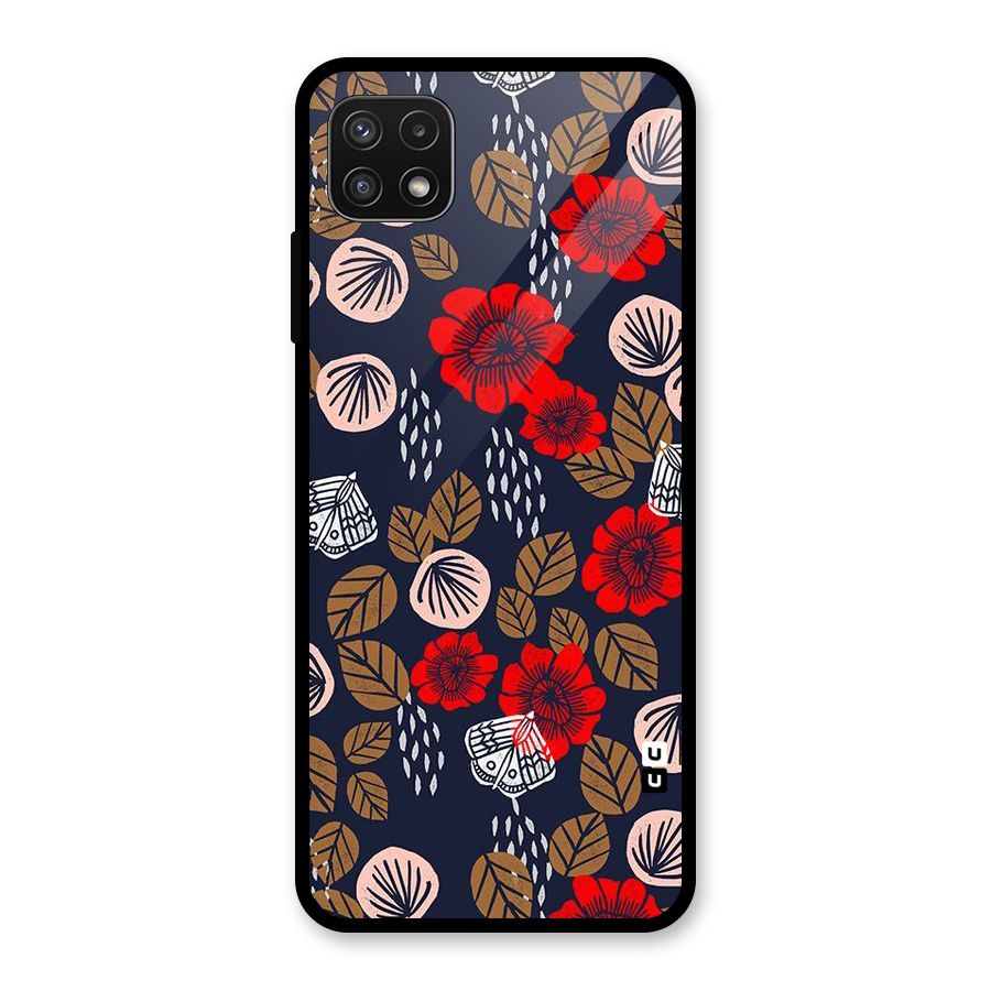 Orange Flora Glass Back Case for Galaxy A22 5G