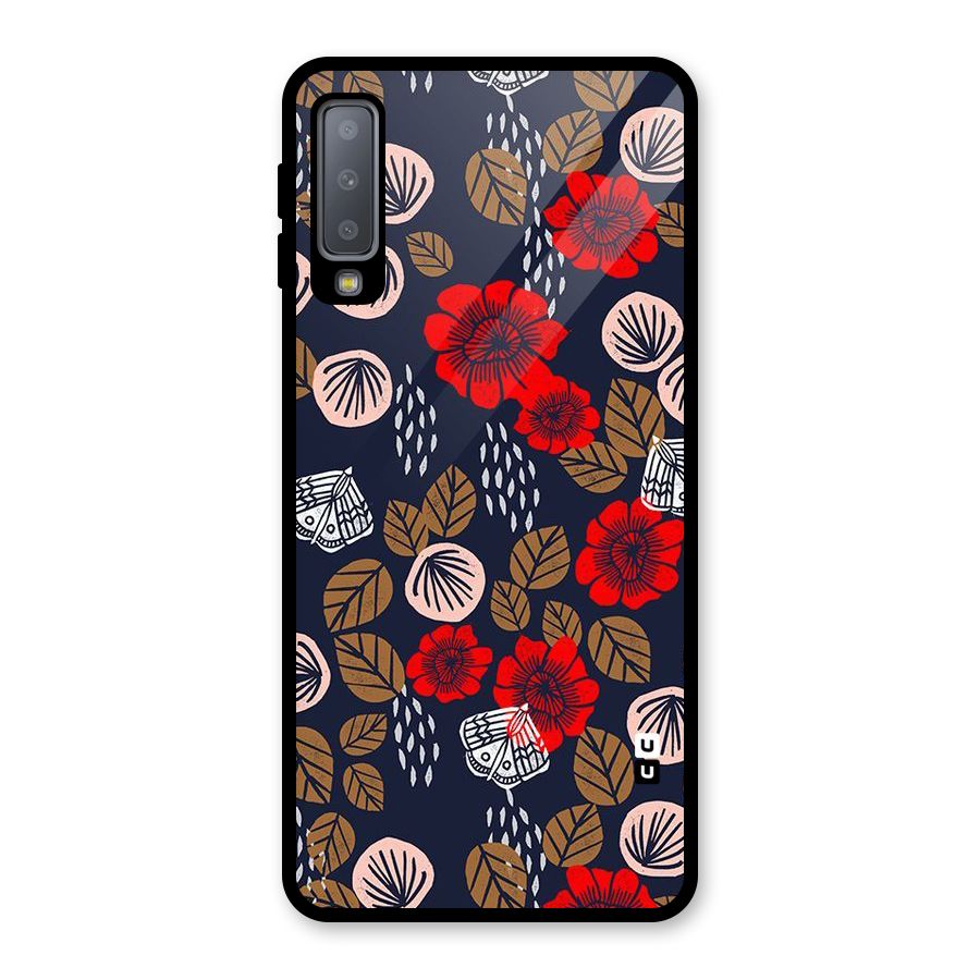 Orange Flora Glass Back Case for Galaxy A7 (2018)