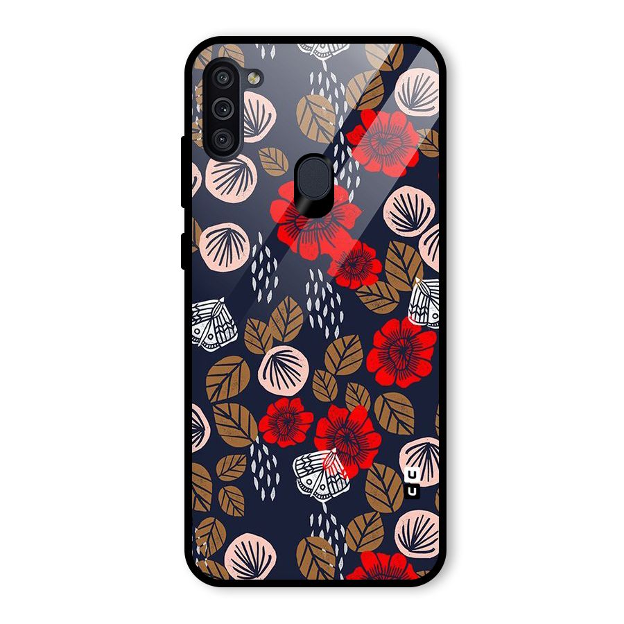 Orange Flora Glass Back Case for Galaxy M11