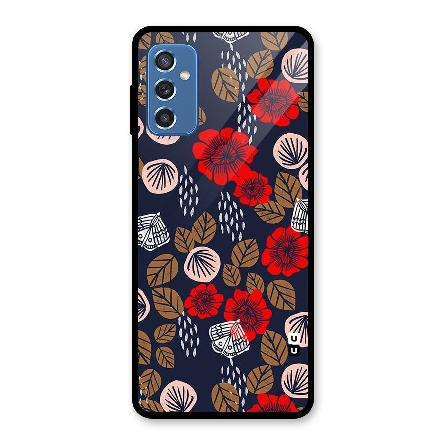 Orange Flora Glass Back Case for Galaxy M52 5G