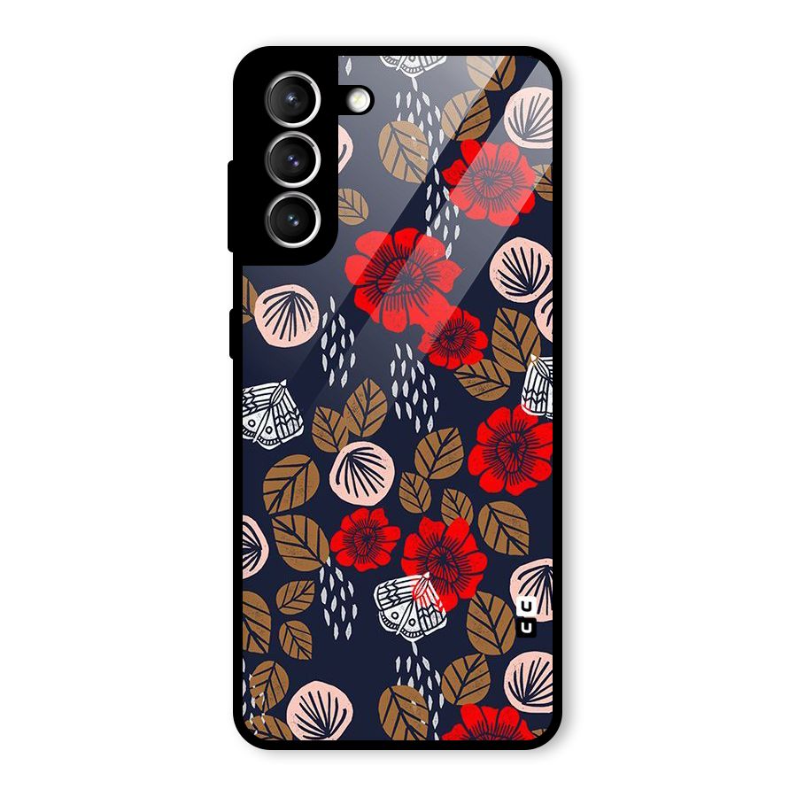 Orange Flora Glass Back Case for Galaxy S21 5G