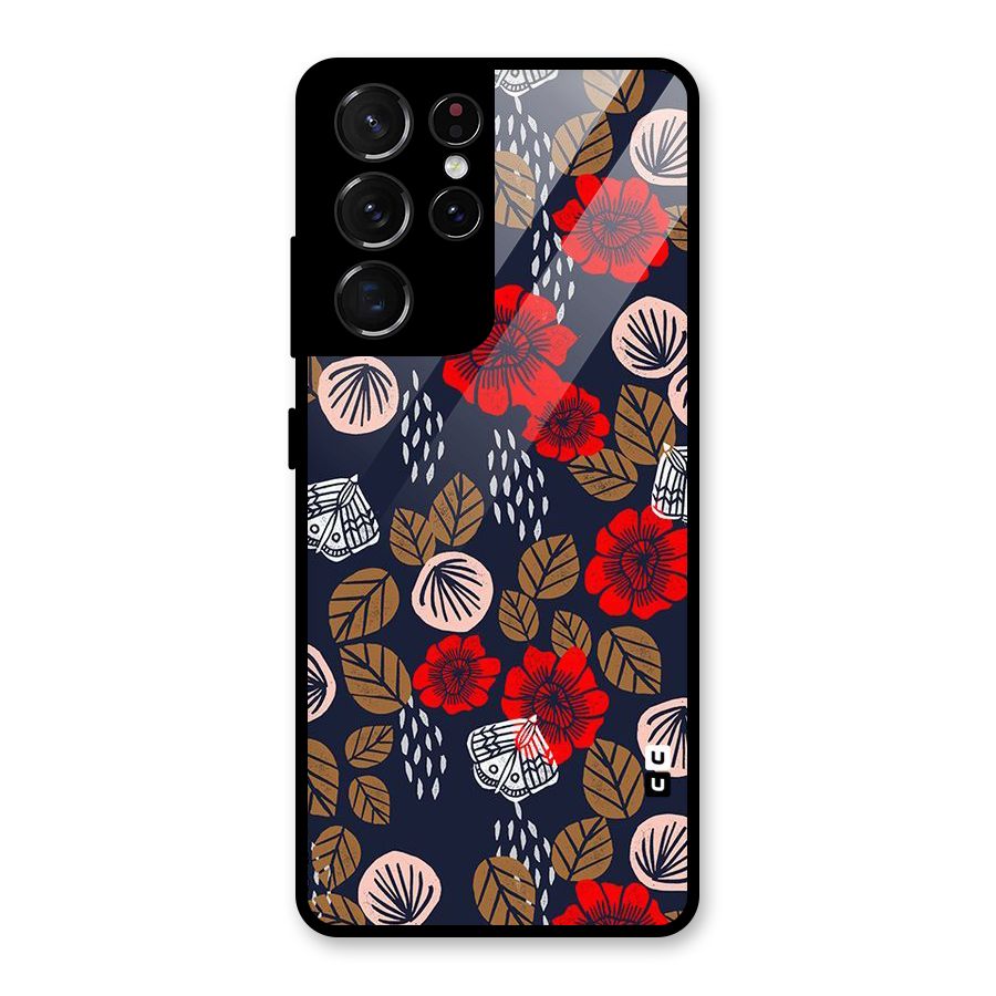 Orange Flora Glass Back Case for Galaxy S21 Ultra 5G