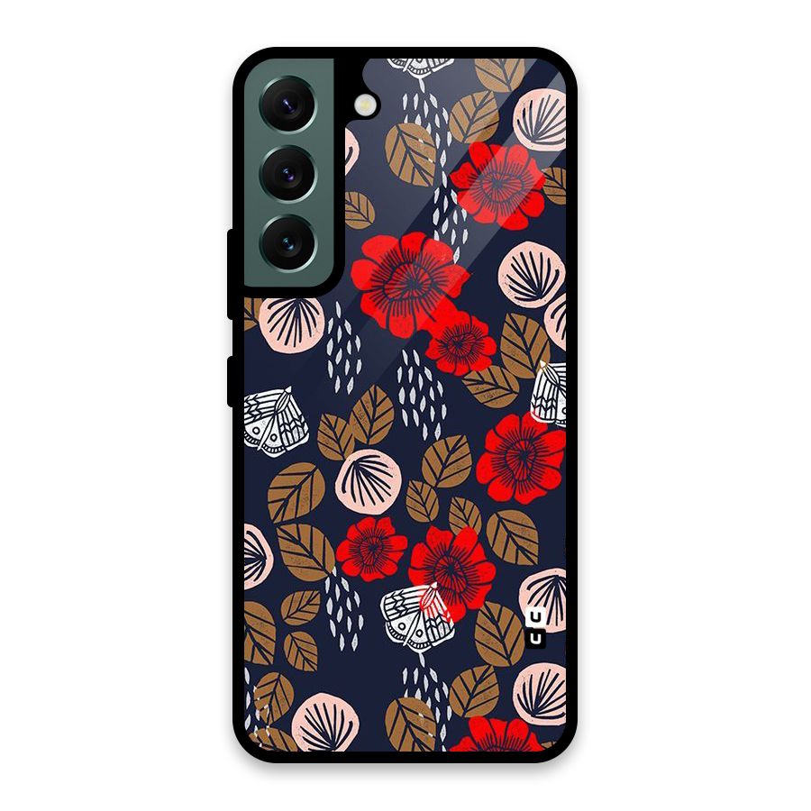 Orange Flora Glass Back Case for Galaxy S22 5G
