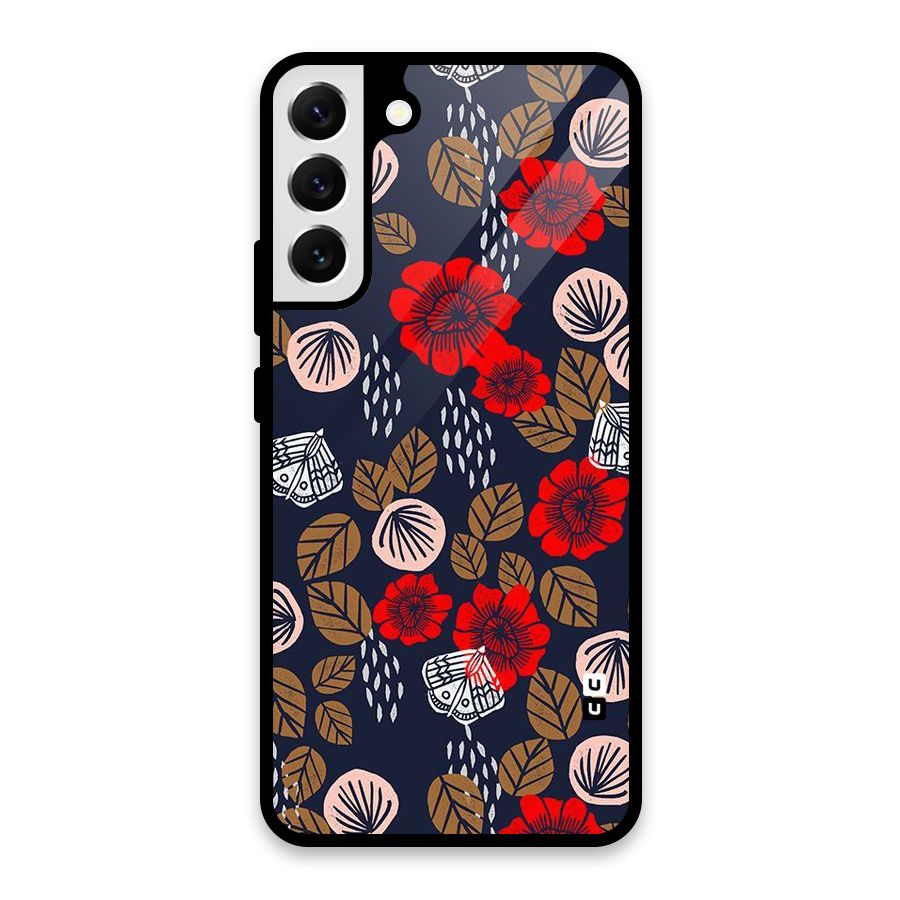 Orange Flora Glass Back Case for Galaxy S22 Plus 5G