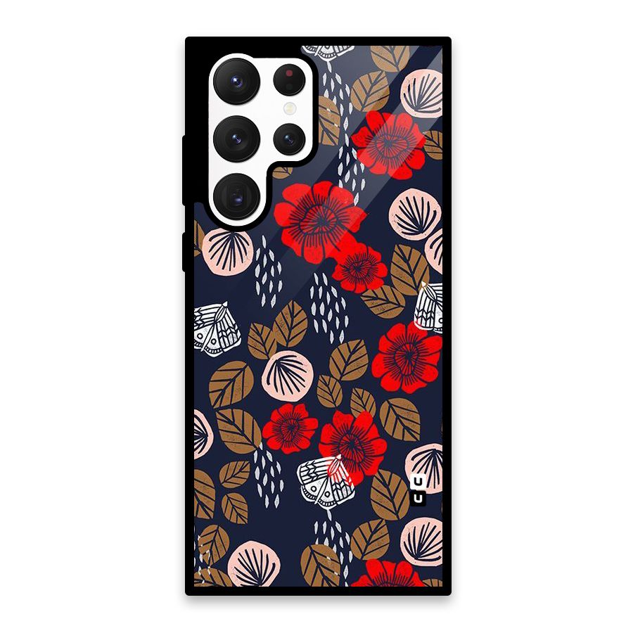 Orange Flora Glass Back Case for Galaxy S22 Ultra 5G