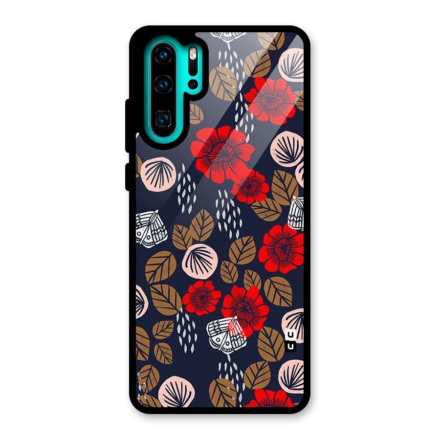 Orange Flora Glass Back Case for Huawei P30 Pro