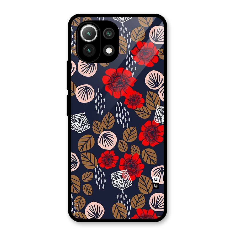 Orange Flora Glass Back Case for Mi 11 Lite