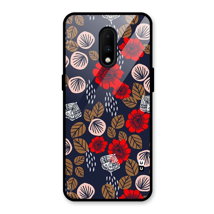 Orange Flora Glass Back Case for OnePlus 7
