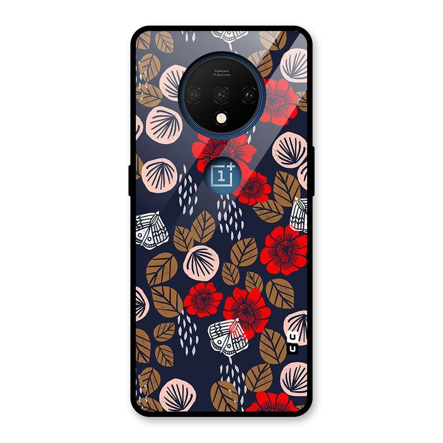 Orange Flora Glass Back Case for OnePlus 7T