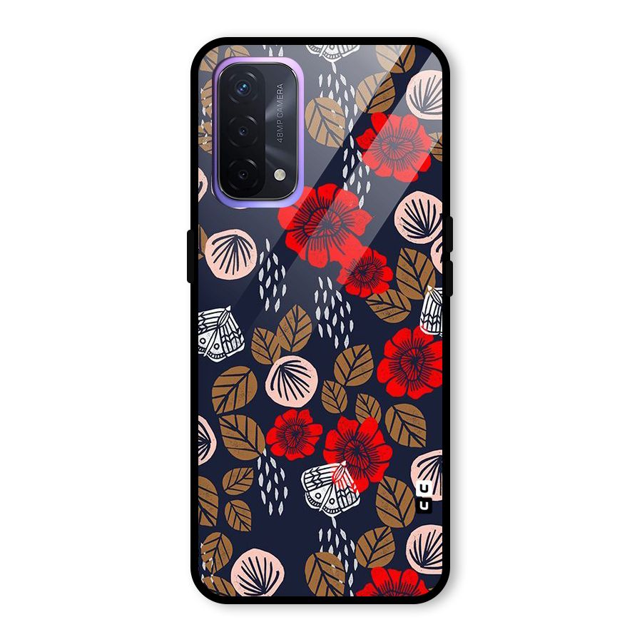 Orange Flora Glass Back Case for Oppo A74 5G