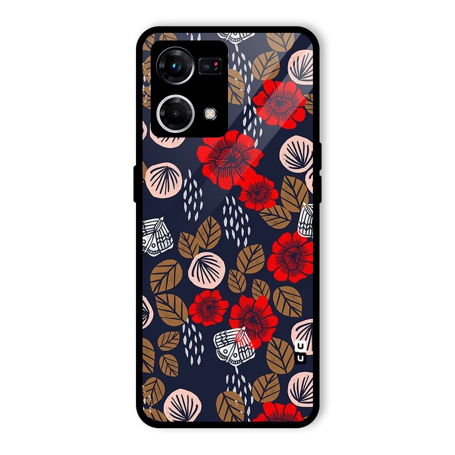 Orange Flora Glass Back Case for Oppo F21 Pro 5G