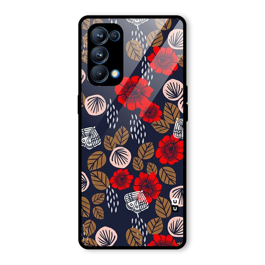 Orange Flora Glass Back Case for Oppo Reno5 Pro 5G