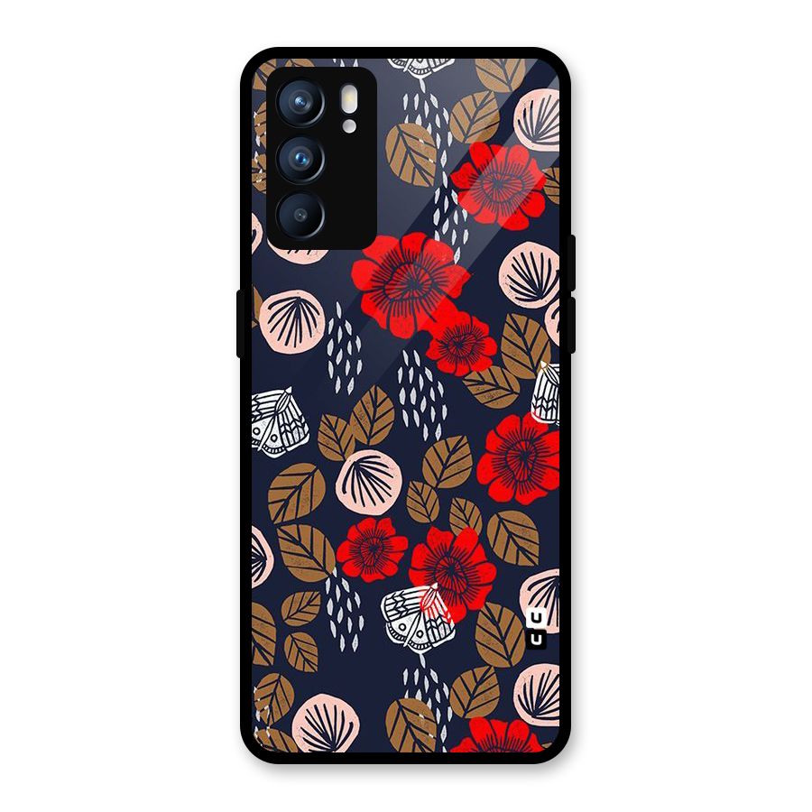 Orange Flora Glass Back Case for Oppo Reno6 5G