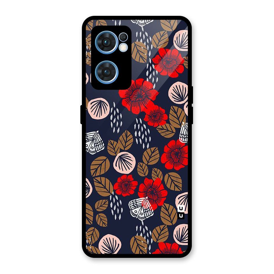 Orange Flora Glass Back Case for Oppo Reno7 5G