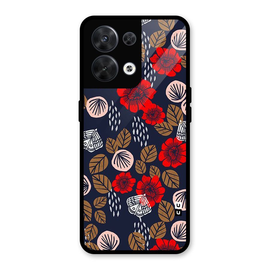 Orange Flora Glass Back Case for Oppo Reno8 5G
