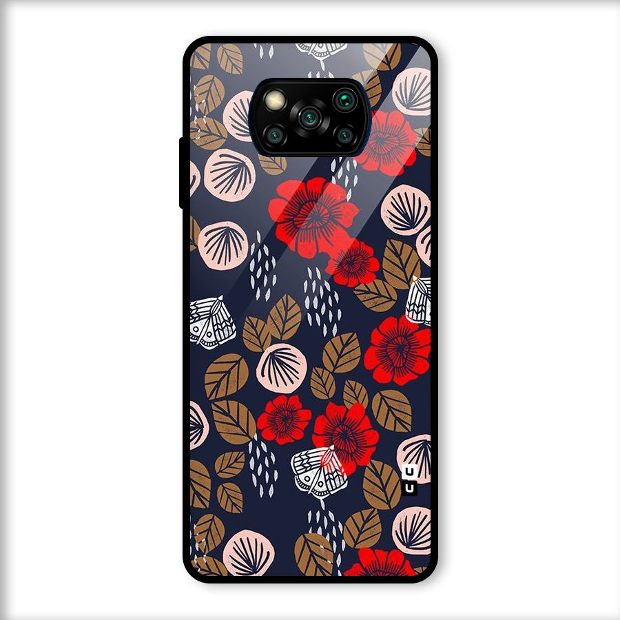 Orange Flora Glass Back Case for Poco X3