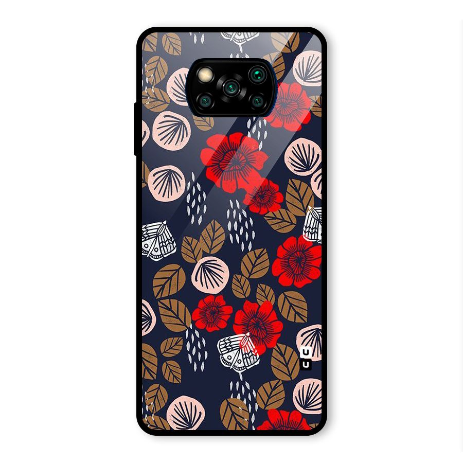 Orange Flora Glass Back Case for Poco X3 Pro