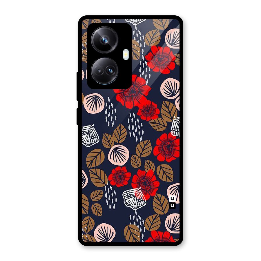 Orange Flora Glass Back Case for Realme 10 Pro Plus