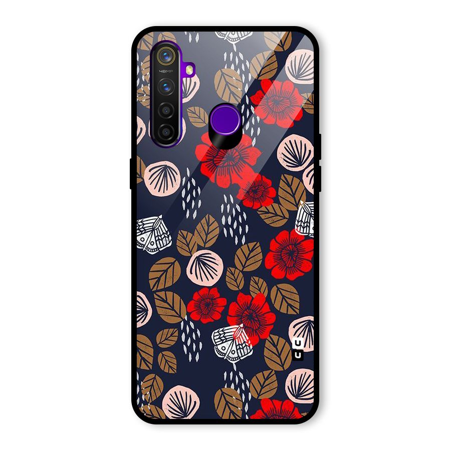 Orange Flora Glass Back Case for Realme 5 Pro