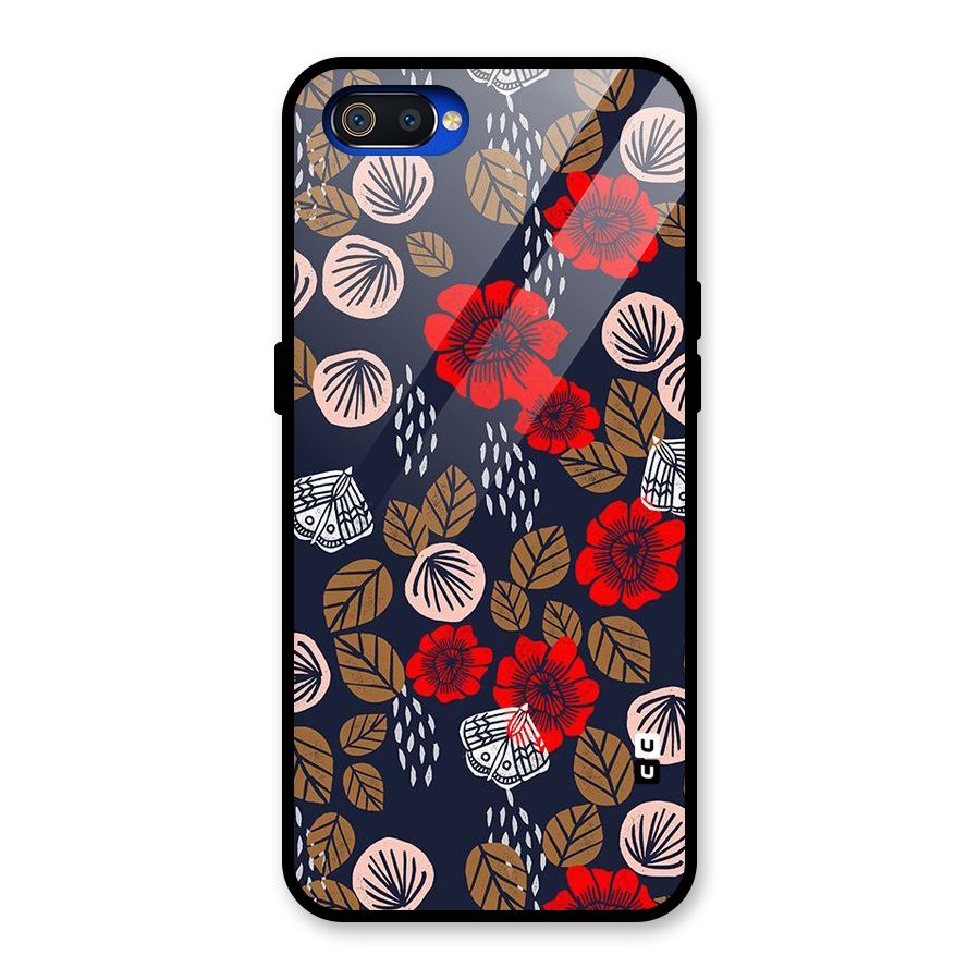 Orange Flora Glass Back Case for Realme C2
