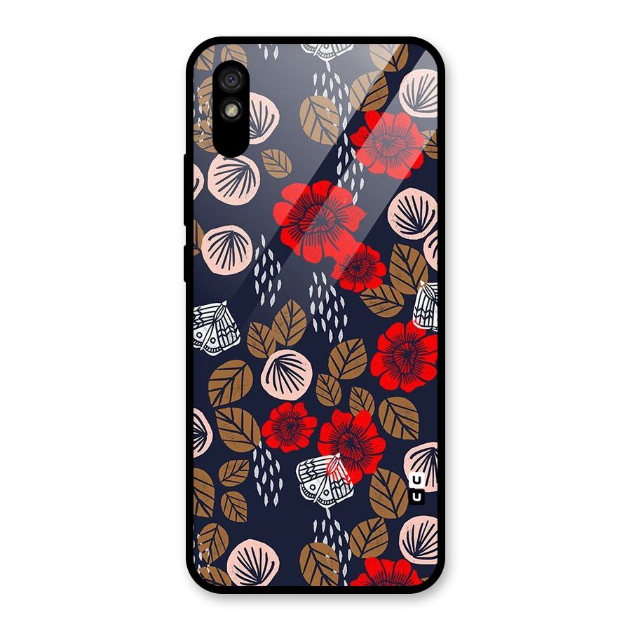 Orange Flora Glass Back Case for Redmi 9A