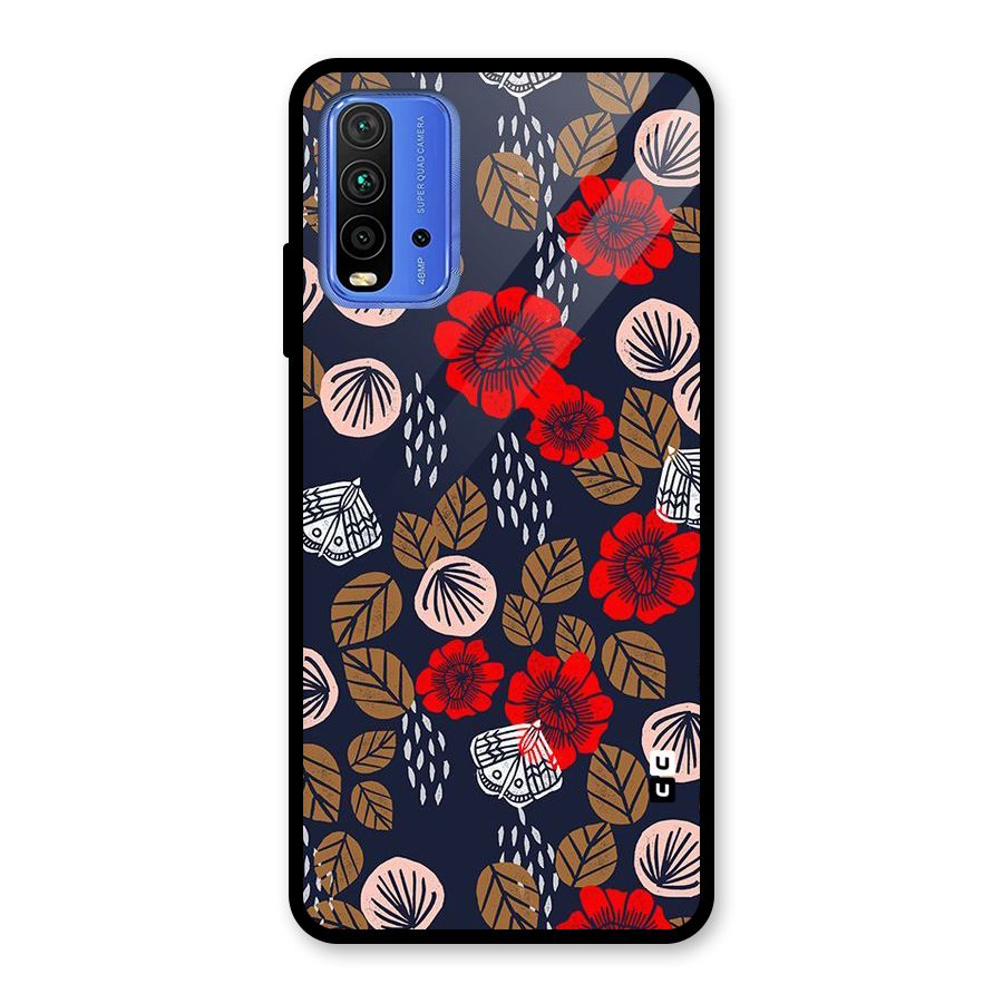 Orange Flora Glass Back Case for Redmi 9 Power
