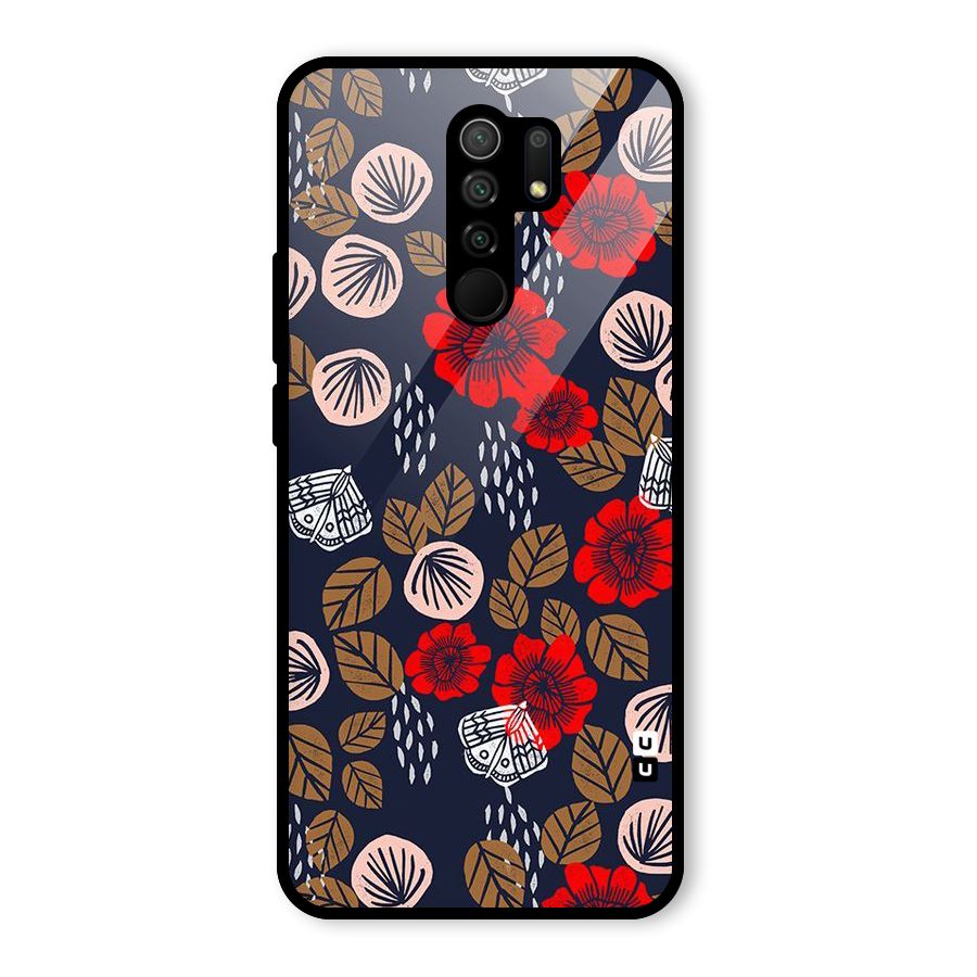 Orange Flora Glass Back Case for Redmi 9 Prime