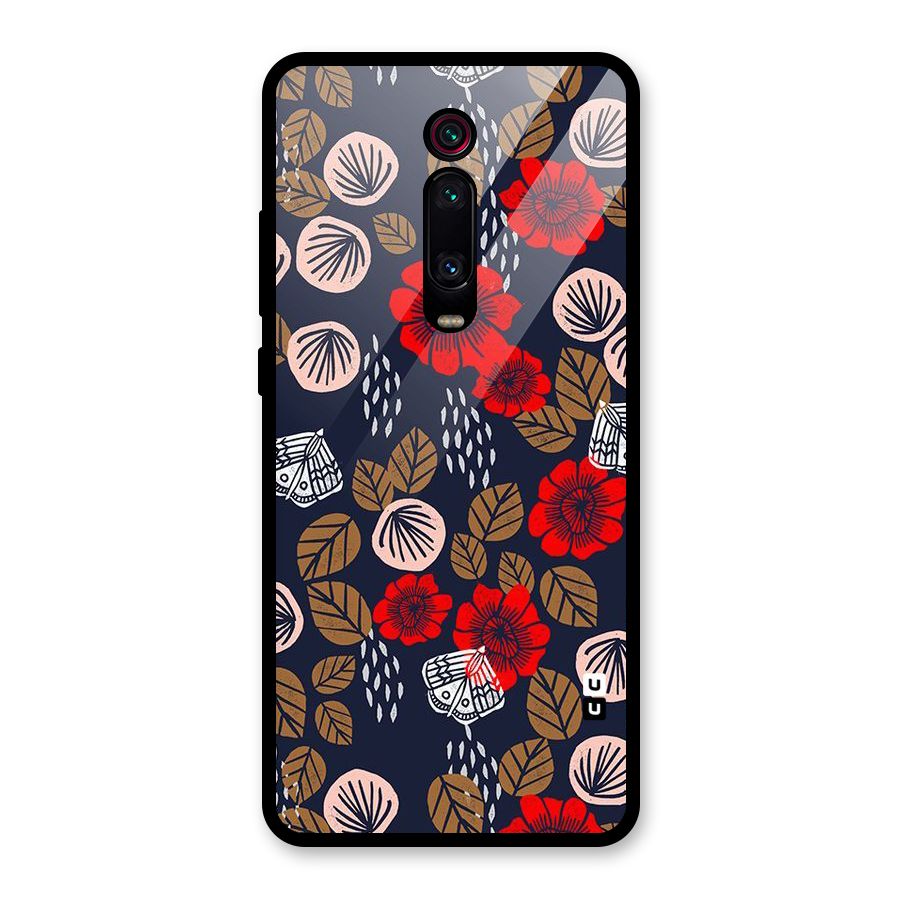 Orange Flora Glass Back Case for Redmi K20 Pro