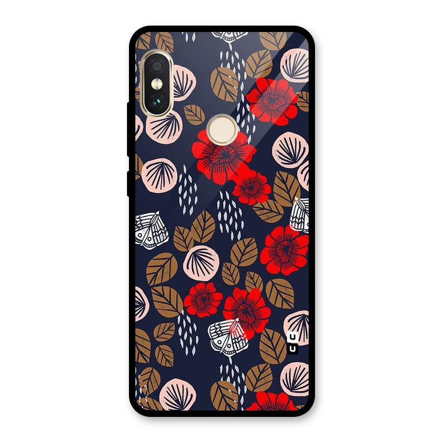 Orange Flora Glass Back Case for Redmi Note 5 Pro