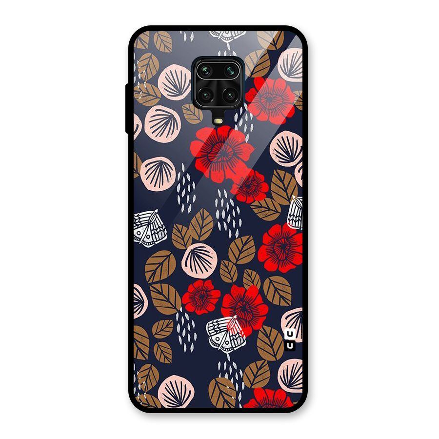 Orange Flora Glass Back Case for Redmi Note 9 Pro