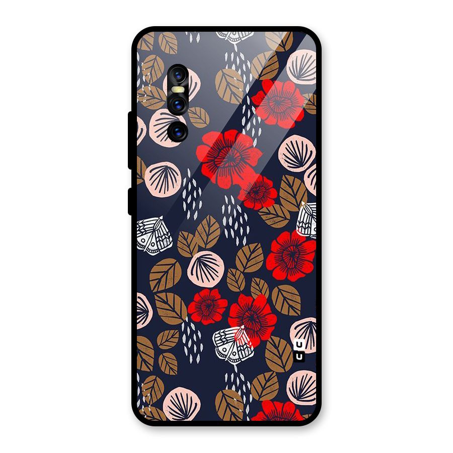 Orange Flora Glass Back Case for Vivo V15 Pro