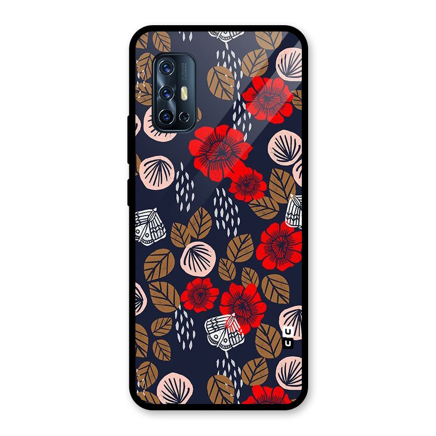 Orange Flora Glass Back Case for Vivo V17