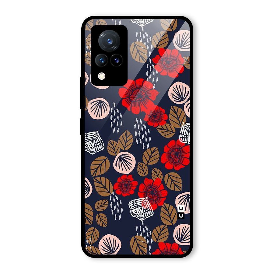 Orange Flora Glass Back Case for Vivo V21 5G
