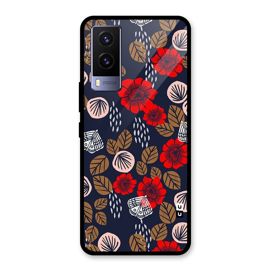Orange Flora Glass Back Case for Vivo V21e 5G