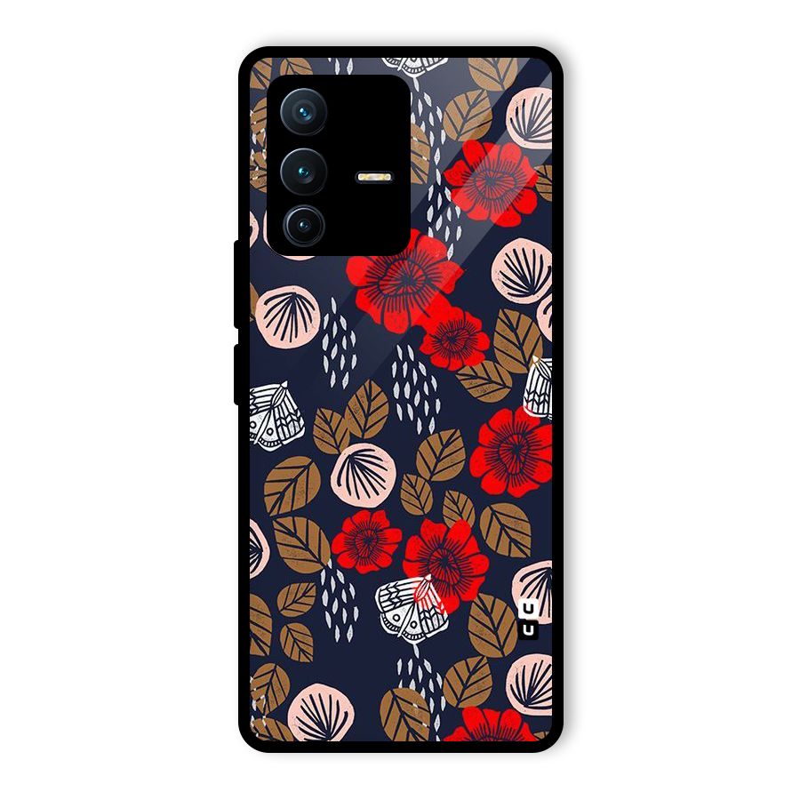 Orange Flora Glass Back Case for Vivo V23 Pro