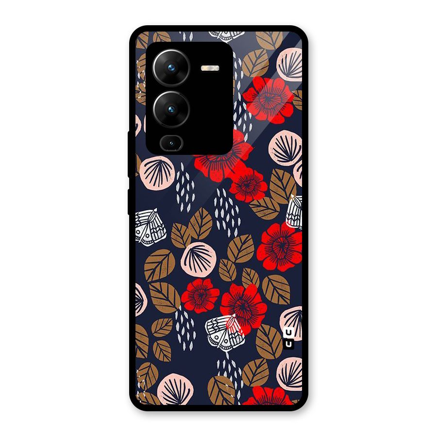 Orange Flora Glass Back Case for Vivo V25 Pro