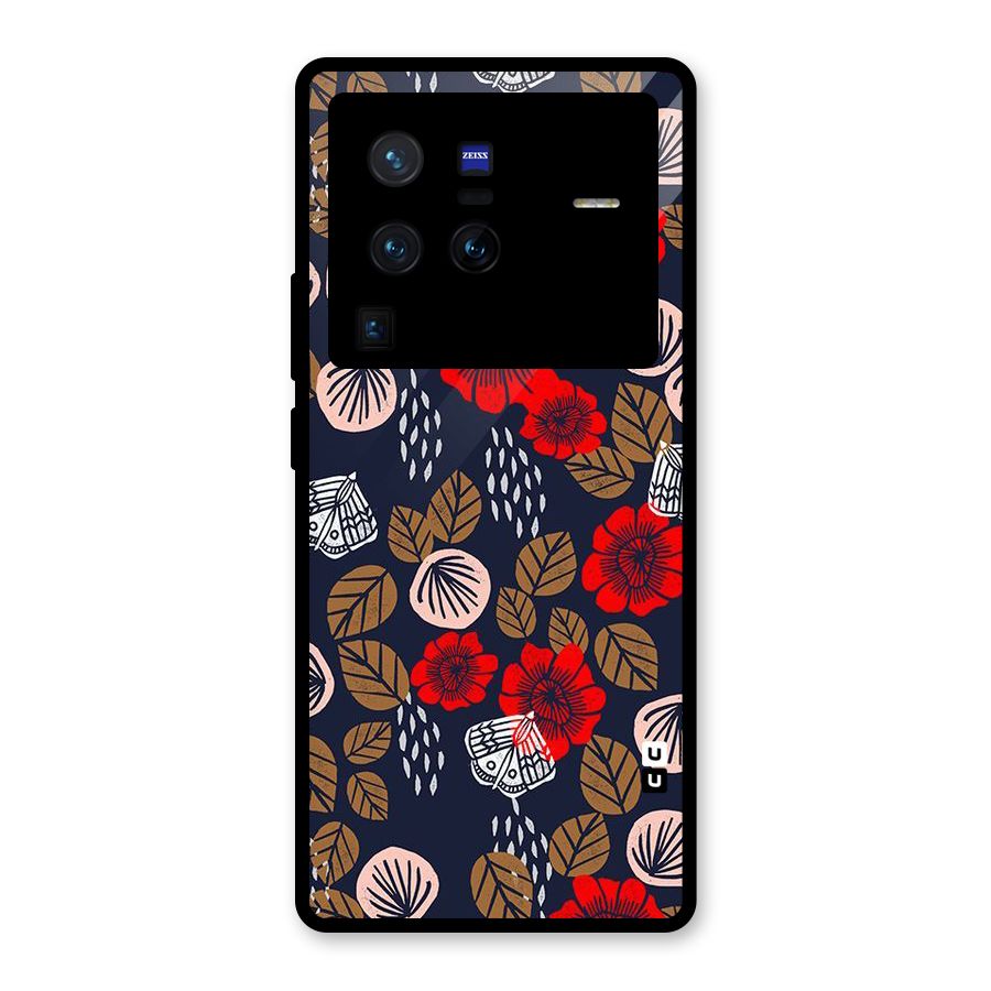 Orange Flora Glass Back Case for Vivo X80 Pro