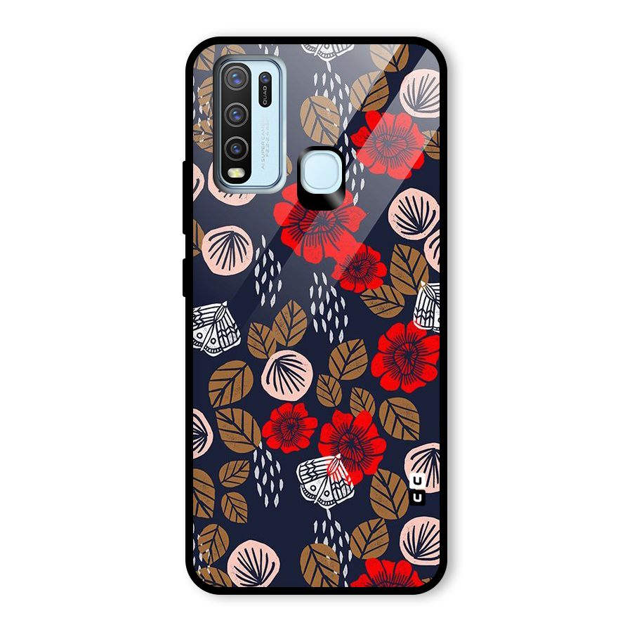 Orange Flora Glass Back Case for Vivo Y30