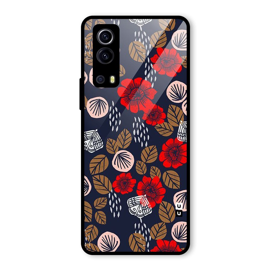 Orange Flora Glass Back Case for Vivo iQOO Z3