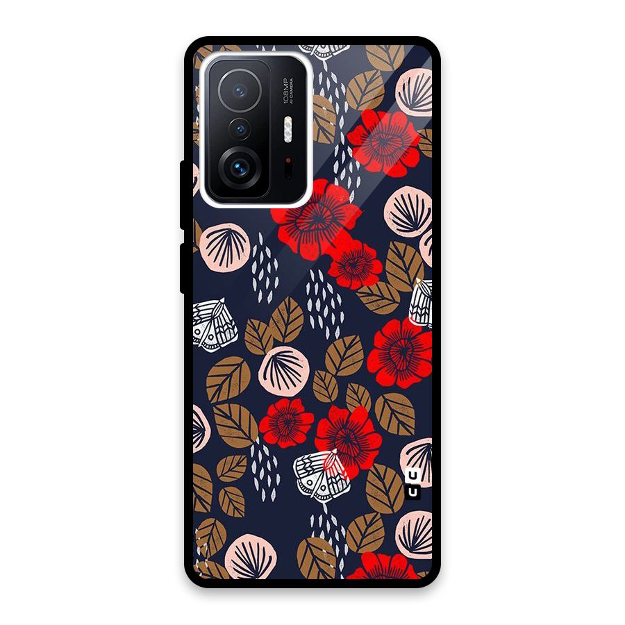 Orange Flora Glass Back Case for Xiaomi 11T Pro
