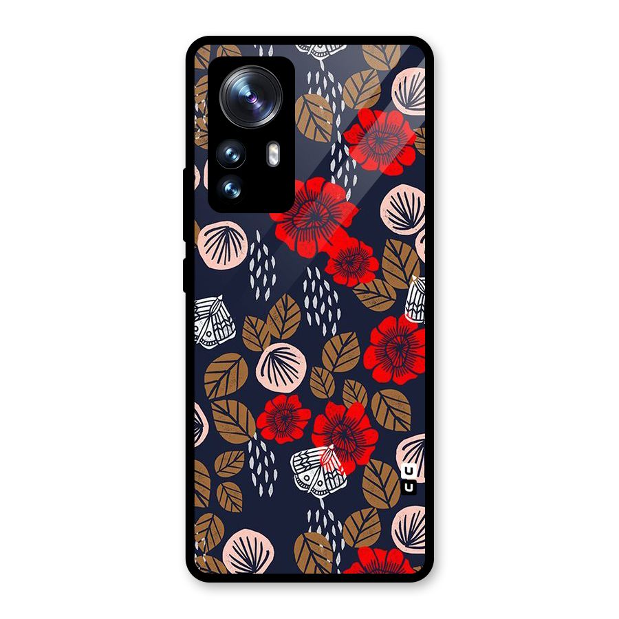 Orange Flora Glass Back Case for Xiaomi 12 Pro