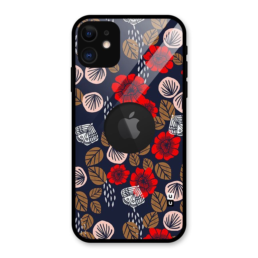 Orange Flora Glass Back Case for iPhone 11 Logo Cut