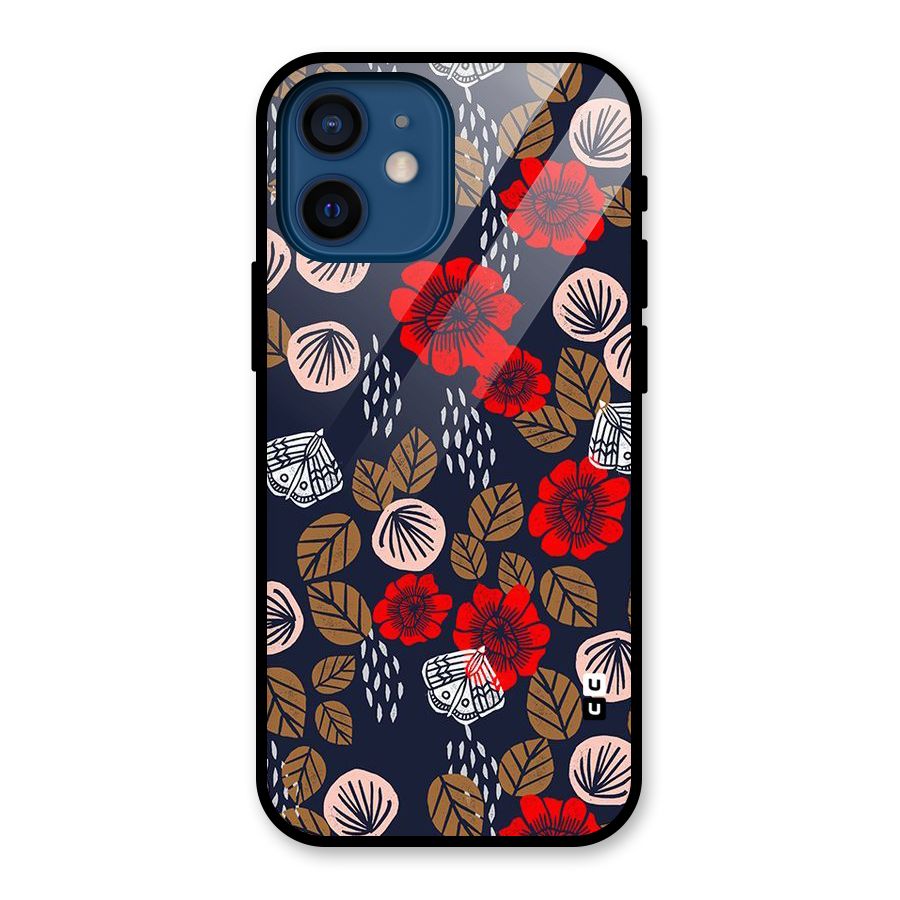 Orange Flora Glass Back Case for iPhone 12 Mini
