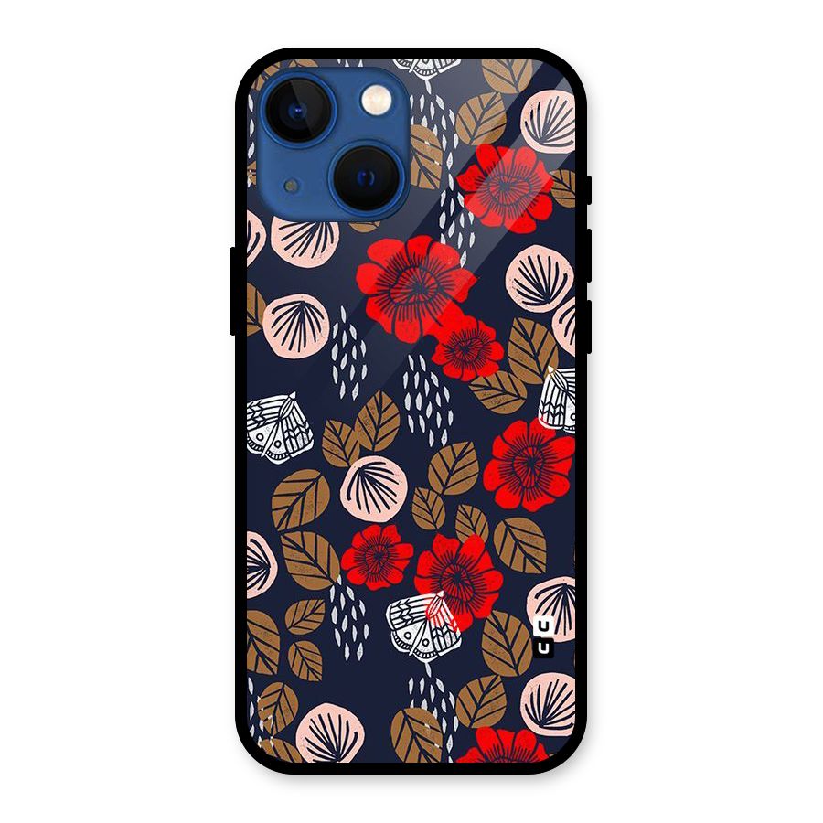 Orange Flora Glass Back Case for iPhone 13 Mini