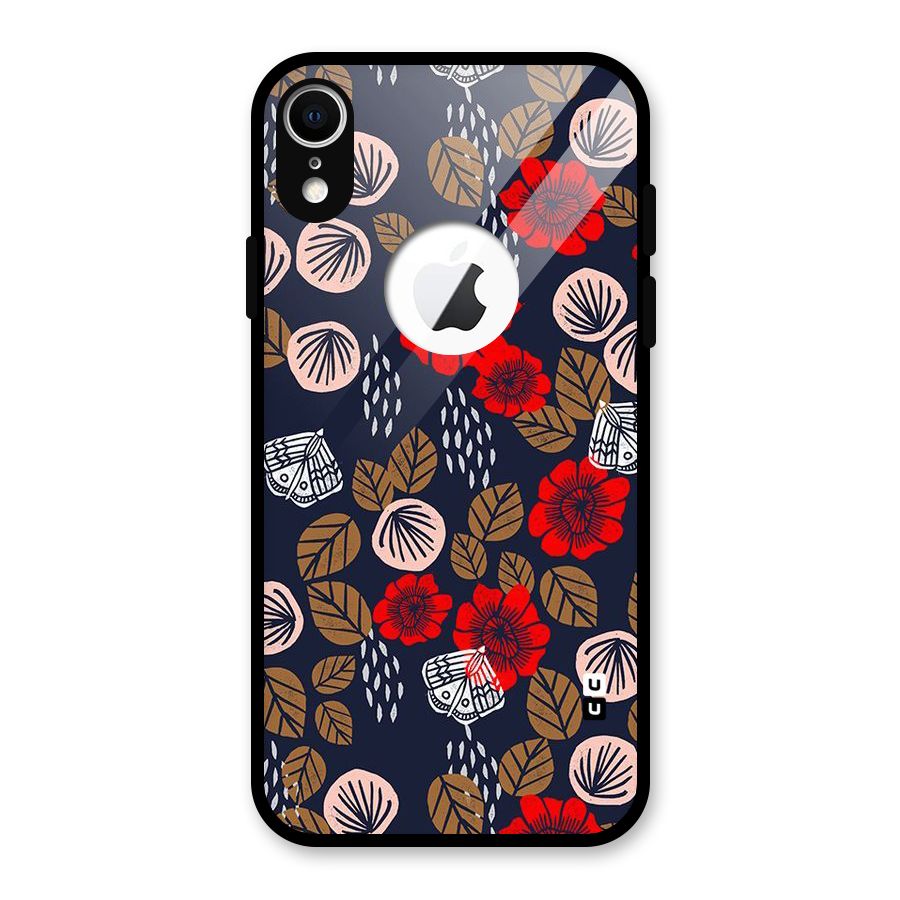 Orange Flora Glass Back Case for iPhone XR Logo Cut