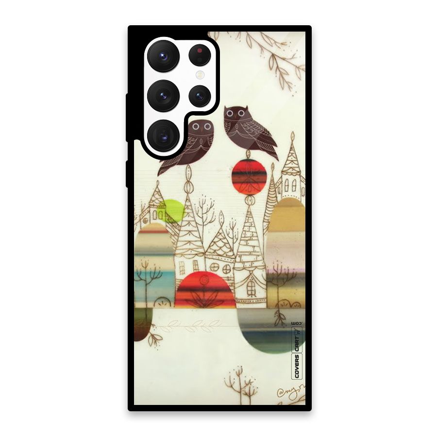 Owl Art Glass Back Case for Galaxy S22 Ultra 5G