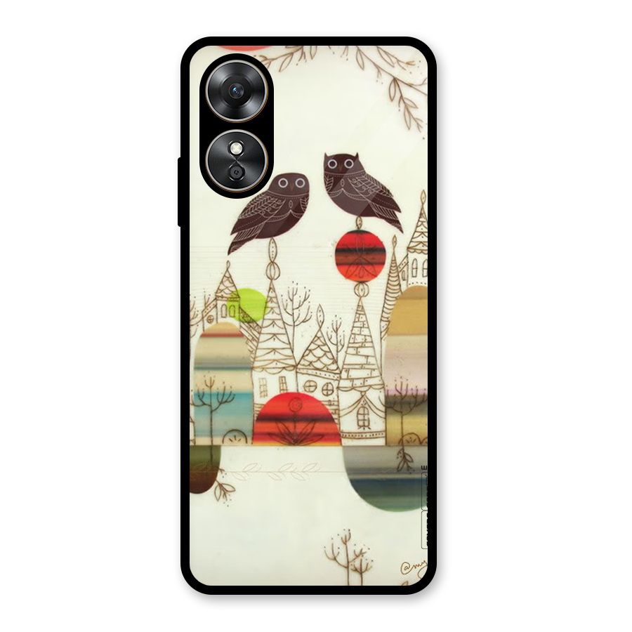 Owl Art Glass Back Case for Oppo A17